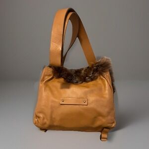 Falor Saddle Tan And Fur Italian Leather Bag Butter Soft  Suede Lining. Italy